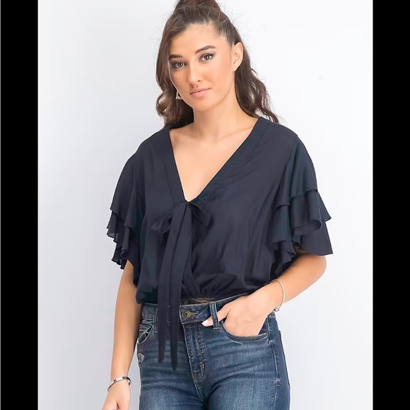 Free People Tops - Free People Call Me Later Ruffles Tie Front Bodysuit L Blouse